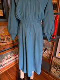 Vintage 40s teal rayon long bishop sleeve dress