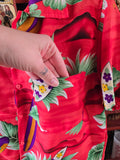 Vintage 80s Red Surf Board Hawaiian Shirt