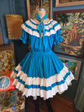 Vintage 70s Teal & White Square Dancing Set