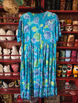 Vintage 1990s blue and green seashell cotton dress