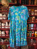 Vintage 1990s blue and green seashell cotton dress