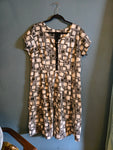 Vintage White and Black Square Print Dress