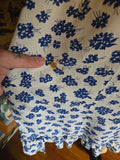 Vintage 40s white & blue floral rayon dress with ruffles