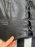 Vintage 70s Black Lace Up Leather Biker Vest