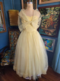 Vintage 50s Yellow Tulle Prom Dress with Shrug