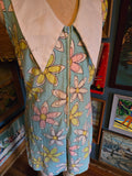 Vintage 60s Teal Floral Go Go Romper w/ Giant Collar