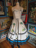 Vintage 60 Mexico souvenir palm tree circle skirt dress