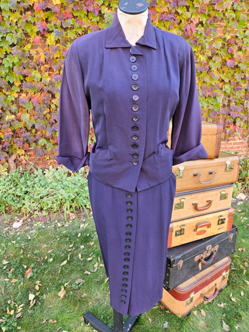 Vintage 40s Navy Button Up Dress and Jacket