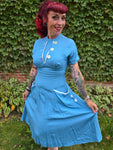 Vintage 1940 Blue Dress with Large Buttons