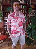 Vintage 80s Red and White Palm Tree Hawaiian Shirt
