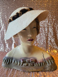 Vintage 40s white Wool Hat with Leopard print trim