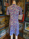 Vintage 40s blue yellow pink sheer floral rayon dress