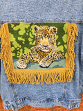 Unforgiven Upcycled Jaguar and Fringe Denim Jacket