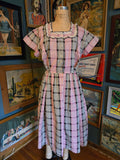 Vintage 50s pink and black plaid snap waist dress