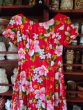 Vintage 60s Ui Maikai Red Tropical Maxi Dress