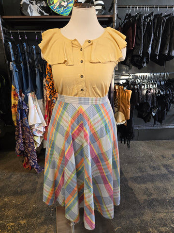 Vintage 90s Pastel Rainbow Plaid Skirt