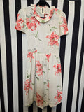 Vintage 40s white and pink lily drop waist day dress