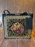 Vintage 50s Beaded & Cross Stitch black evening bag