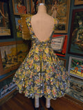 Vintage 50s Gray and Yellow Floral Fit and Flare Dress