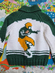 Vintage Green Knit Football Cardigan