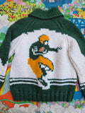 Vintage Green Knit Football Cardigan