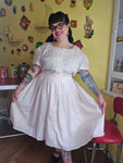 Vintage 70s pink eyelet lace print dress