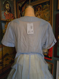 Vintage 50s Blue Sheer White Ruffle Collar Dress