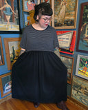 Vintage 90s Black and White Striped Tshirt Maxi Dress
