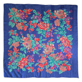 Vintage 80s blue pink purple rose print square scarf