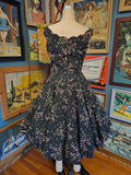 Vintage 50s Betty Carol black and pink floral dress
