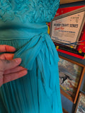 Vintage 60s Teal Ribbon Bodice Formal Dress