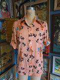 Vintage 70s Novelty print flapper mom & child blouse