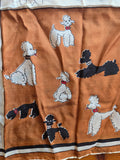 Vintage 50s Brown White & Black Silk Poodle Scarf