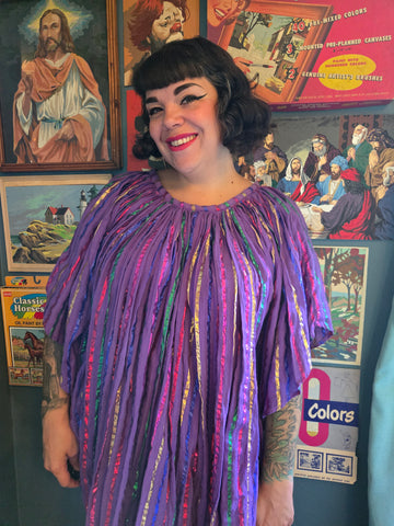 Vintage Purple Metallic Rainbow Stripe Bell Sleeve Top