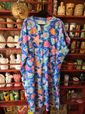 Vintage 90s Blue Seashell Print Kaftan Dress