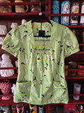 Vintage 60s Lime Green Daisy Top with Pockets