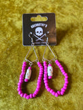 Unforgiven Pink bead and Skull bone Earrings