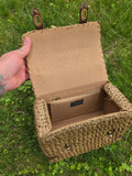 Vintage 60s Brown Straw Bag with Bamboo Handle