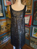Vintage 60s Black Sequin Pat Sandler Cocktail Dress