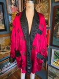 Vintage 60s Red and Black Silk Brocade Smoking Jacket