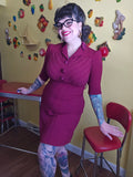 XL Vintage 40s Burgundy Crepe Dress