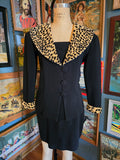 Vintage 90s black and leopard print suit set