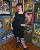 Vintage 90s Black Linen and Rayon Wiggle Dress
