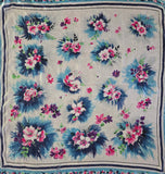 Vintage 50s white blue and pink floral square silk scarf