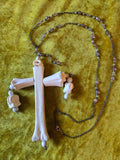 Unforgiven Animal Bone Cross Rosary Necklace