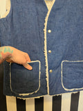 Vintage 70s Handmade Denim Vest with Faux Fur
