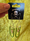 Unforgiven Green Glass bead & Skull bone Earrings