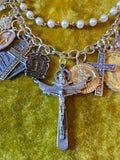 Unforgiven Silver Religious Charm Rosary Necklace