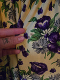 Vintage 40s yellow & purple floral rayon dress