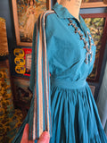 Vintage 50s Teal Western Patio Skirt Set